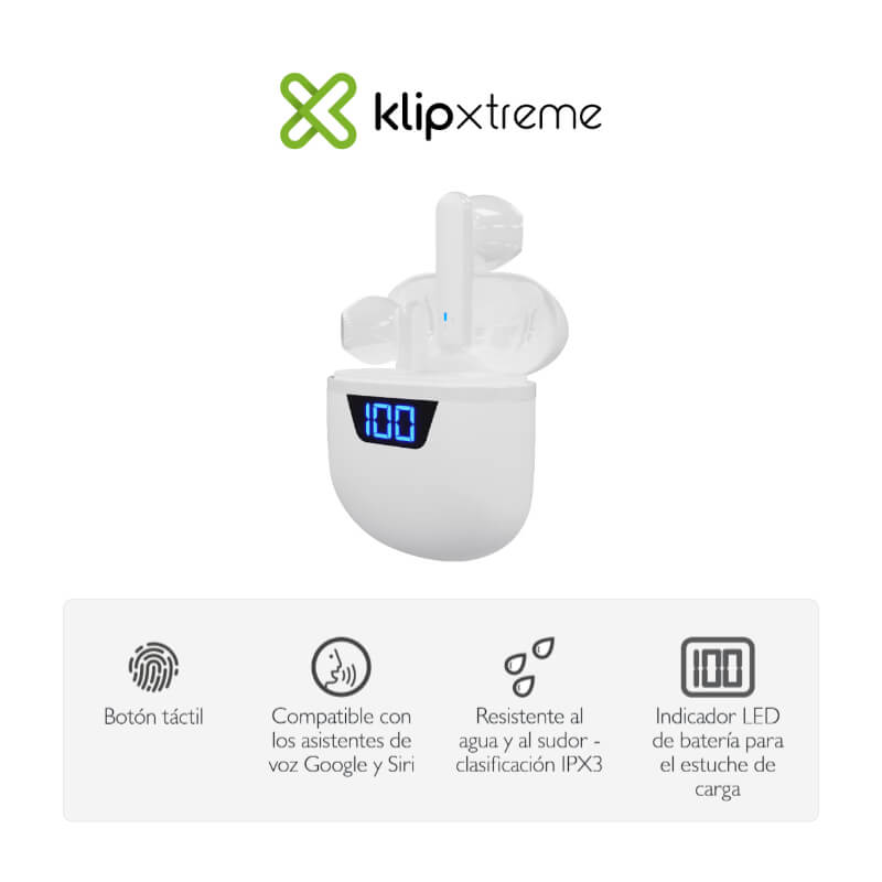 Audifonos Klip Xtreme Bluetooth In-ear Touchbuds con Micrófono Blanco