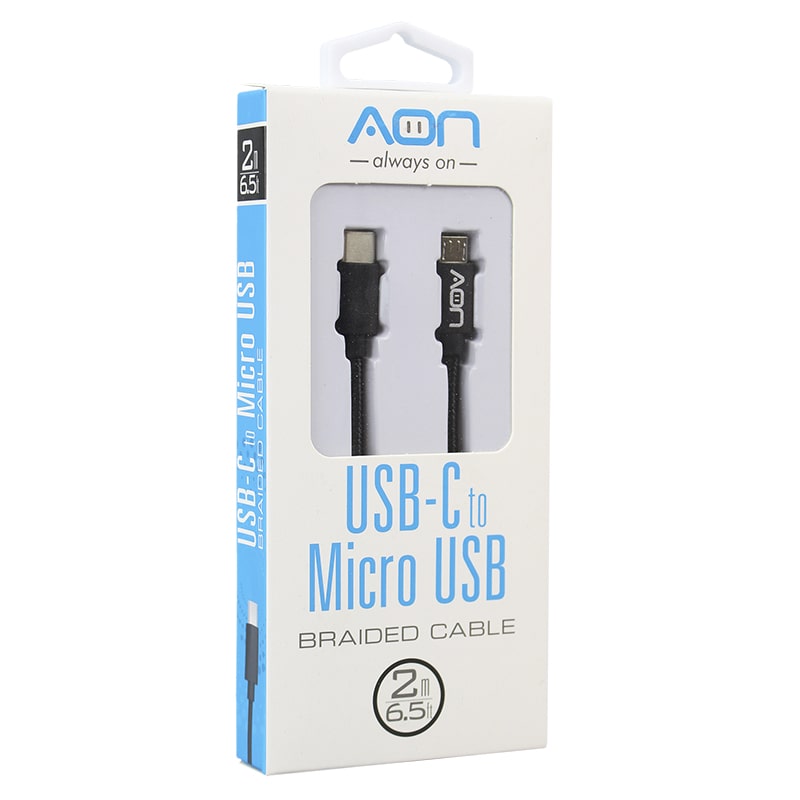 Cable USB AON AO-CB-6010 USB-C a Micro USB 2 Metros Negro