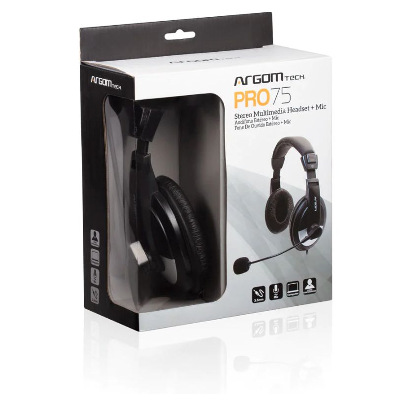 Audifonos Argom 3.5mm tipo Headset Pro 75 con Micrófono Negro
