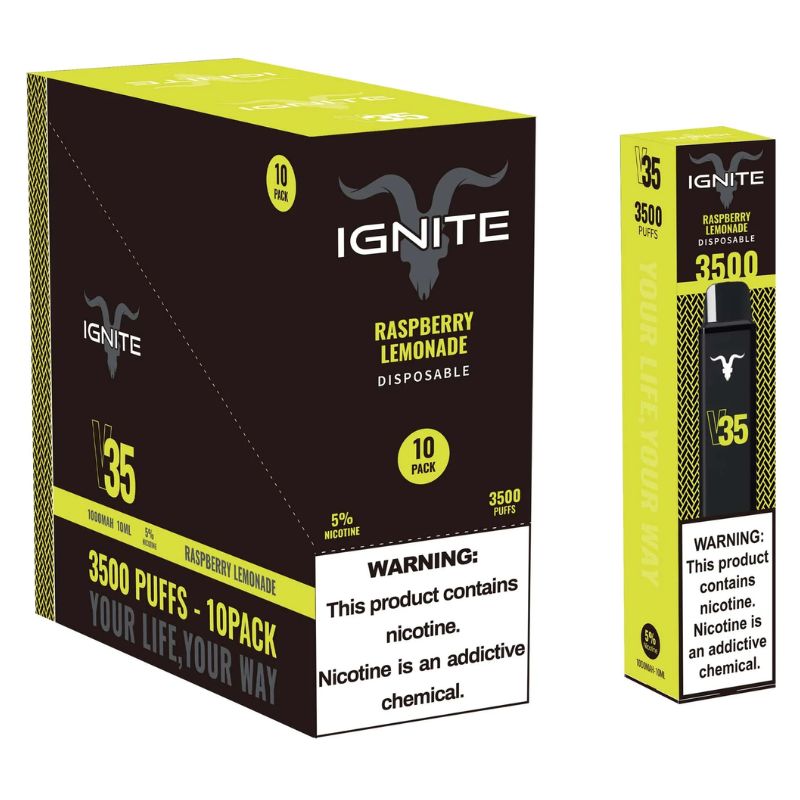 Vape Electronico Ignite V35 3500 Puffs Nic 5g Raspberry Lemonade